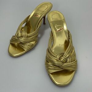 Christian Louboutin Multitaski 70  Laminated Leather Mules Gold W EU 36/US 6